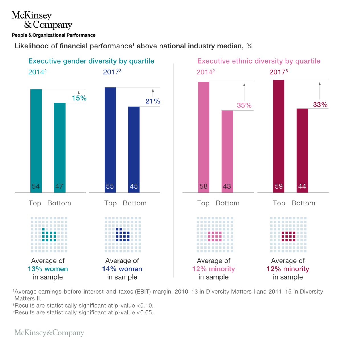 Bar graph showing the financial performance according to gender and ethnic