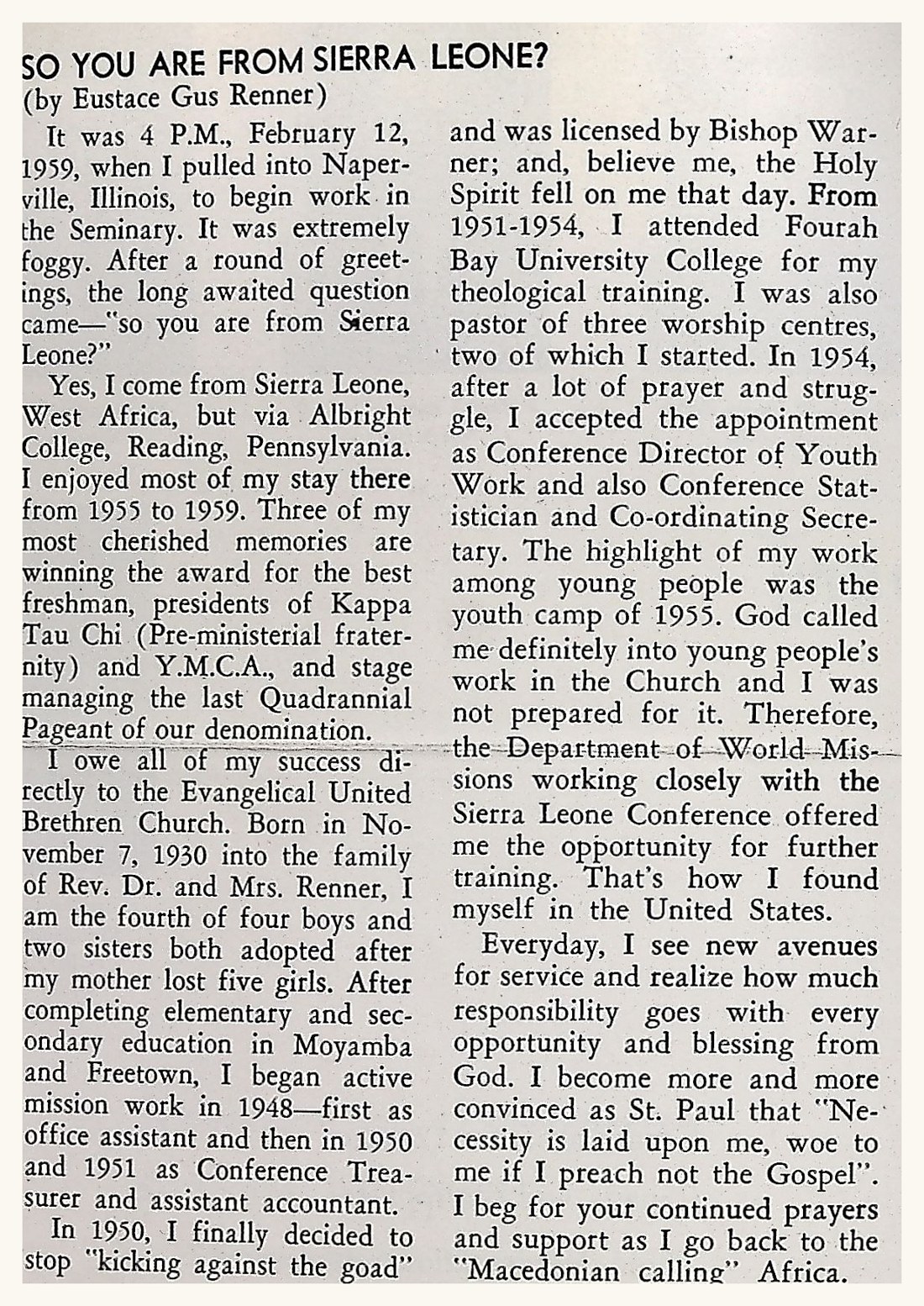 The article as printed in the Seminary Review, 1959
