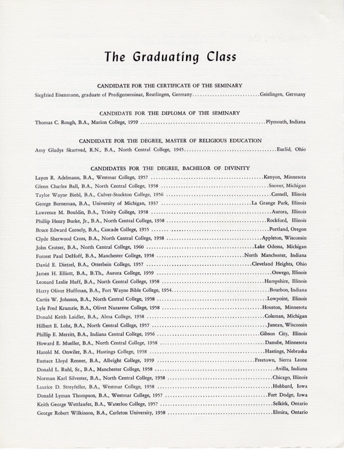Evangelical Theological Seminary 1961 graduating class list