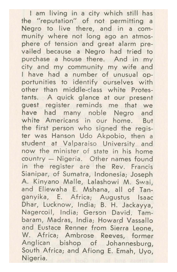 Passage from The Vanguard, January 1962, listing Eustace Renner in a guest register