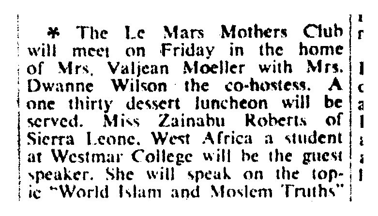 Le Mars Mothers Club notice, 1959