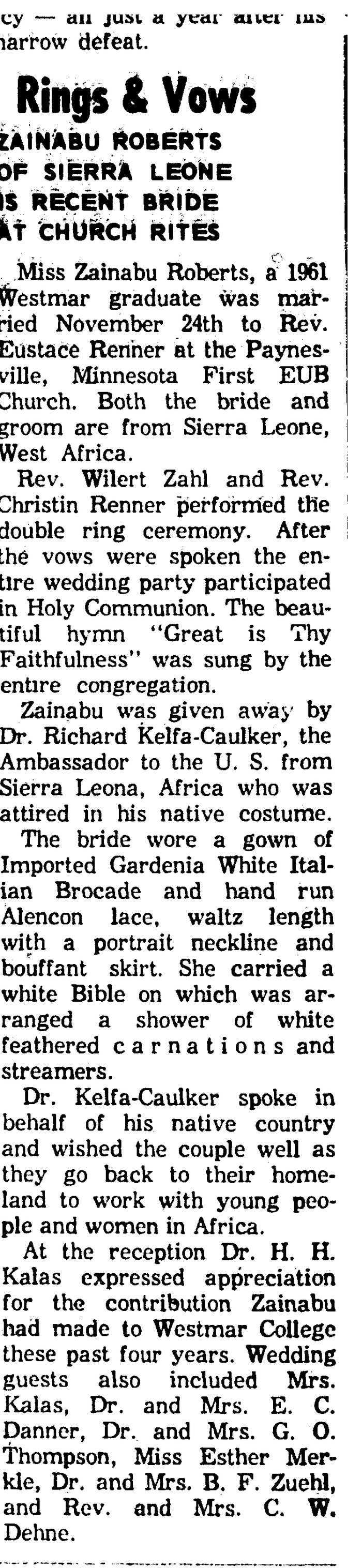 Wedding report in the Le Mars Daily Sentinel, December 8, 1961